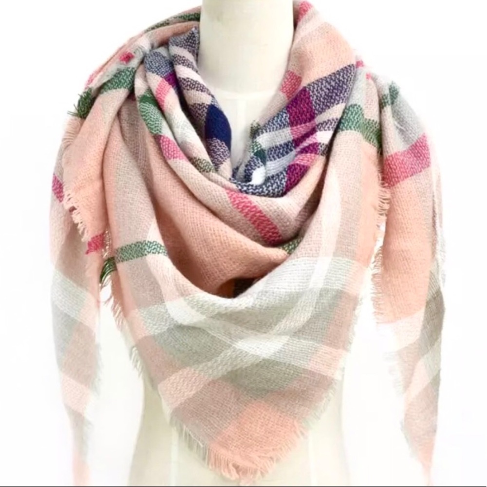 Pink Plaid Blanket Scarf